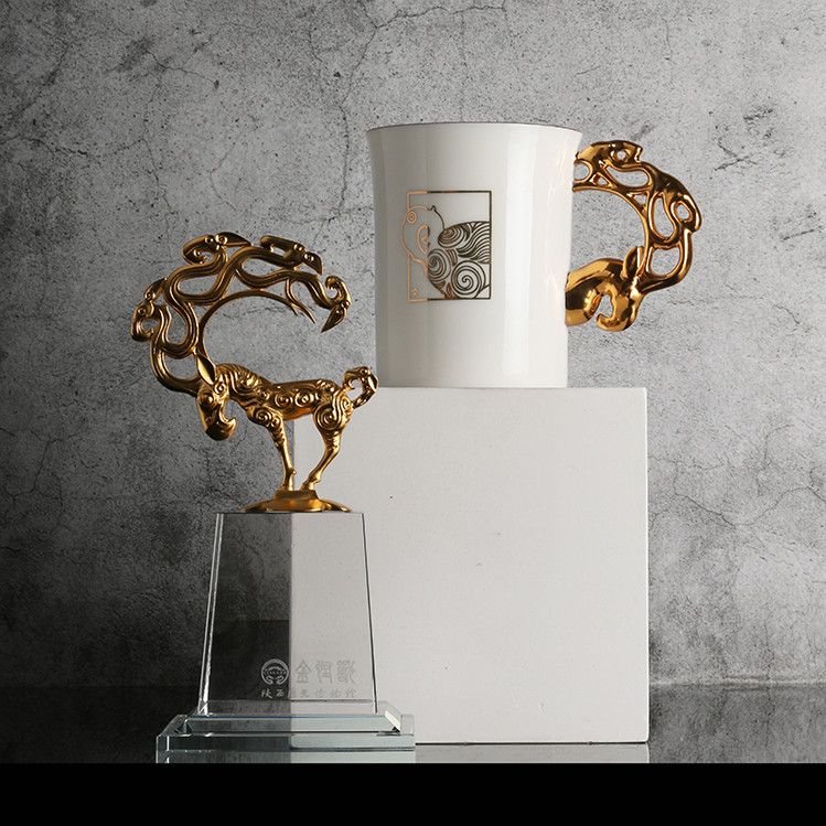 陕西历史博物馆金怪兽马克杯白瓷杯子陶瓷水杯创意茶杯 
